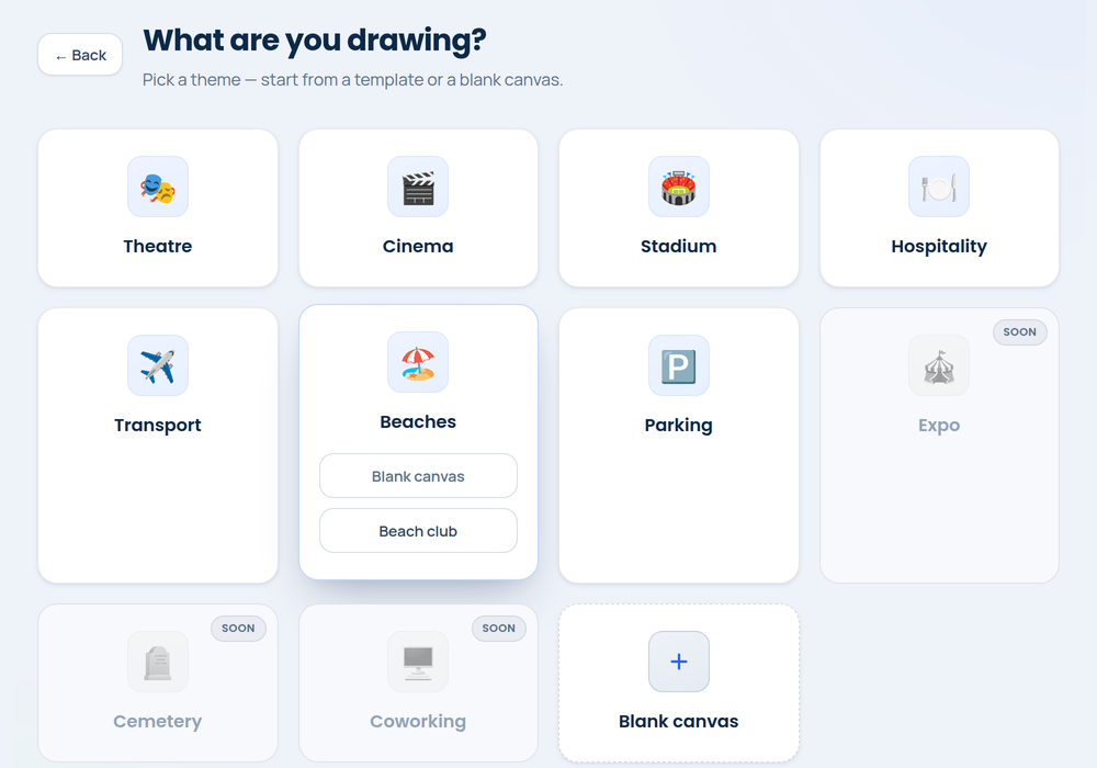 Choosing a theme and template in the seat planner